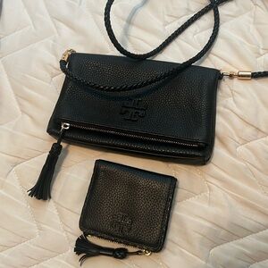 Tory Bruch black leather crossbody and wallet